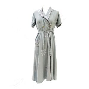 Vintage Corinne Pale Dusty Blue Midi Wrap Dress